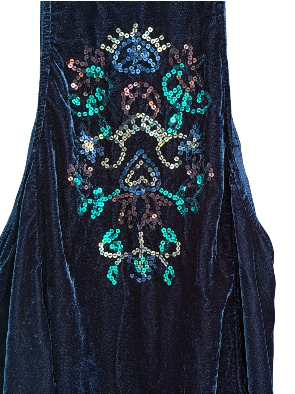 Free People Navy Velvet Bohemian Embroidered Sequin Mini Party Dress Size XS - Picture 6 of 12